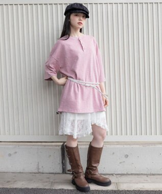 WEGO 【ユニセックス着用ITEM/MLサイズ展開】スラブヘンリーネックT（SS） ピンク