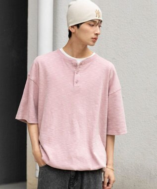 WEGO 【ユニセックス着用ITEM/MLサイズ展開】スラブヘンリーネックT（SS） ピンク