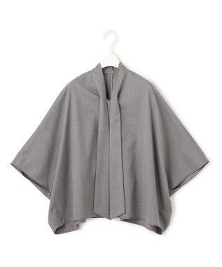 ICB L 【洗える】T/Wブロード ボウタイブラウス ライトグレー系