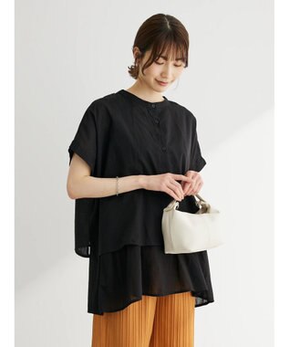 Green Parks インド綿　ＳＥＴ２点レイヤード風ブラウス Black