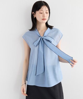 YECCA VECCA シアーボウタイブラウス Light Blue