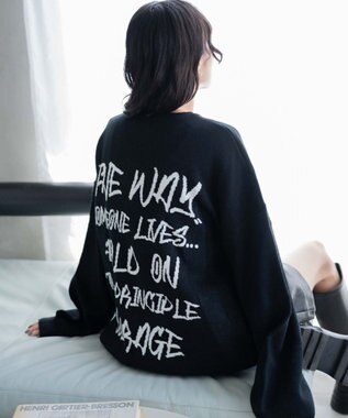 WEGO ハンドライティングジャガードニット ブラック