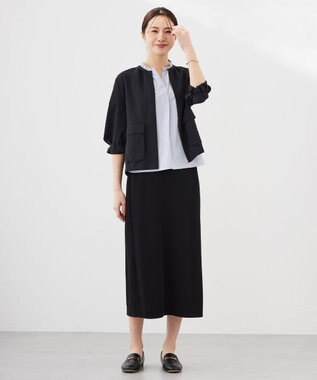 J.PRESS LADIES L ストライプジャージー フリル襟 カットソー サックスブルー系1