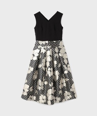 GRACE CONTINENTAL ドットボタニカルジャガードドレス ブラック