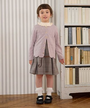 ANY KIDS リボン ジャガード カーディガン ベージュ