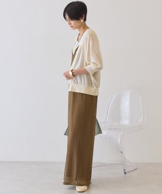 AMERICAN HOLIC 5分袖シアーVネックニットカーディガン Ivory