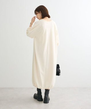Green Parks ７分袖裏毛ドッキングロゴワンピース Ecru