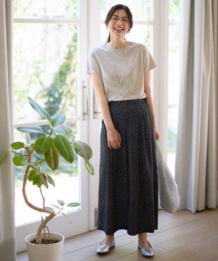 ANY L 【新色追加/吸水速乾/イージーケア/UVカット/接触冷感】さらさらDRYパンツ ブラック×オフドット