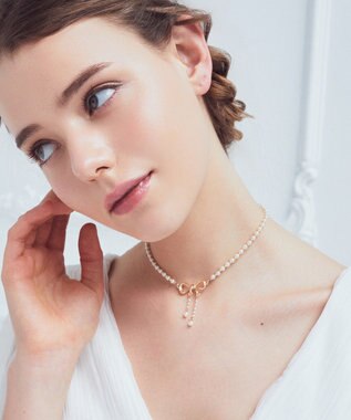 Maison de FLEUR パールリボンスライドネックレス Gold