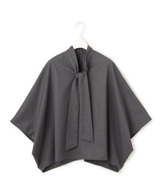 ICB L 【洗える】T/Wブロード ボウタイブラウス チャコール系