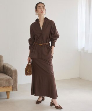 WEGO 【ANGIE VINTAGE】レザーライクシャツ＆スカートセットアップ ブラウン