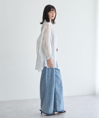 YECCA VECCA 綿麻シアーボリュームギャザーシャツ Off White