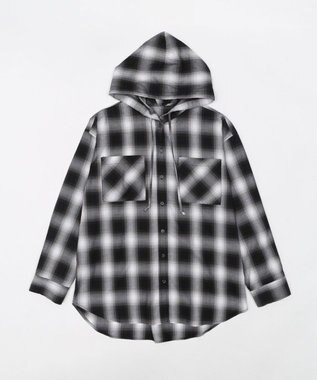 WEGO フードチェックBIGシャツ ブラック