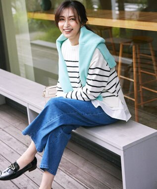 組曲 L ライトデニム セミワイドパンツ ライトインディゴ系