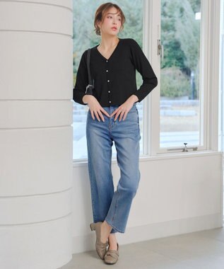 Tiaclasse 【2点セット】ニットボレロ＋花柄ワンピースセット ブラック×ブラック