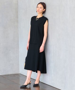 自由区 【洗える・XSサイズあり】クレープストレッチニット スカート ネイビー系