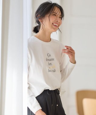 ANY L ロゴロングTシャツ オフ×ブラックロゴ