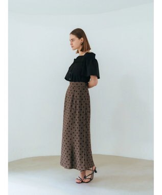 YECCA VECCA レーヨンリネンドットマーメイドスカート Brown