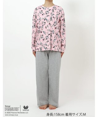 WACOAL ワコール_リラックス＆スリープ パジャマ 長袖 長ズボン 綿100%(本体) PEANUTS スヌーピー レディース FDX554 /ワコール ピンク
