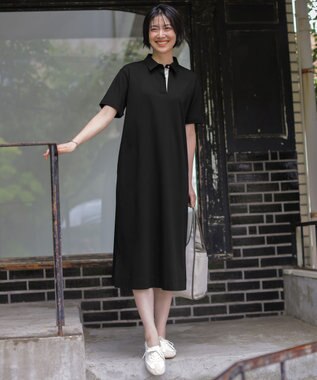 J.PRESS LADIES 【WEB限定】コットンスムース ポロワンピース ブラック系