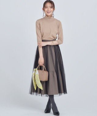 組曲 S ギャザーチュール ドラマティック スカート ベージュ×ブラック系8