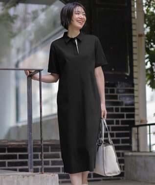 J.PRESS LADIES 【WEB限定】コットンスムース ポロワンピース ブラック系