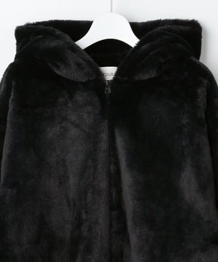 Feroux フード付きフェイクファー パーカー ブラック系