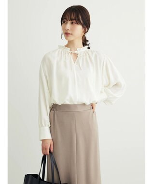 Green Parks とろみ衿フリルブラウス Off White