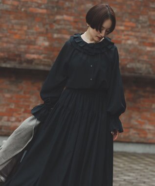 #Newans 【高山都さんコラボ】ダブルギャザーロングスカート ブラック