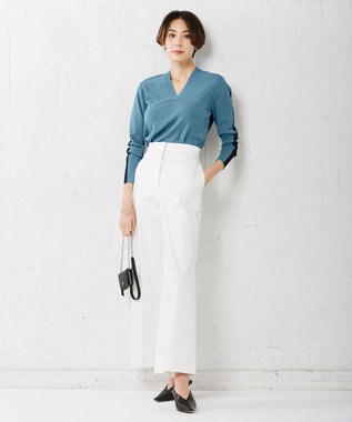 ICB 【洗える】T/Cストレッチサテン ワイドパンツ オフホワイト系