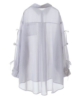 earth music&ecology 袖スリットリボンロングシャツ Navy