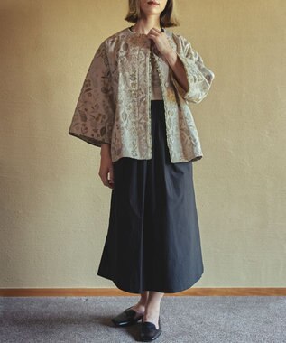 muuc ジャスミン刺繍フレンチスリーブワンピース〈日本製・綿100%天然素材・遠州織物〉〈繊細な花刺繍〉〈上品なロング丈〉〈ゆったりフリーサイズ〉〈大人の夏ワンピ〉 ブラック