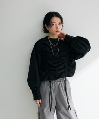 Green Parks ・ＡＮＤＳＥＡＲＣＨ　ドロストリボンブラウス Black