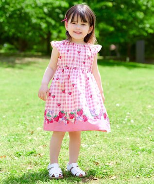 ANY KIDS 総柄 サマーワンピース ピンク×イチゴ