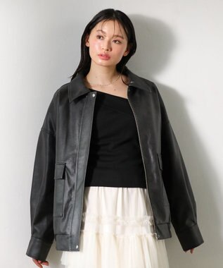 Green Parks ・ＥＬＥＮＣＡＲＥ　ＤＵＥ　合皮ステンカラーブルゾ Black