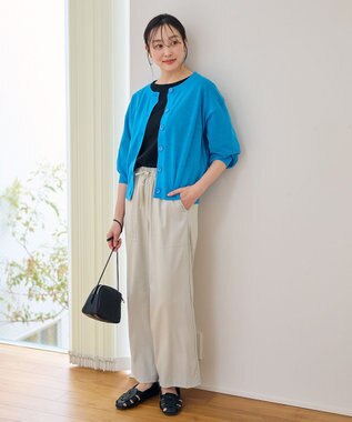 ANY L 【洗濯機可/アンチピリング/接触冷感】シアークルーネックカーディガン ターコイズ