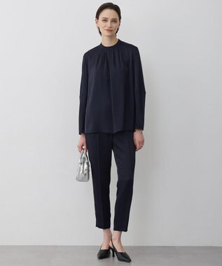 ICB L アセテートダブルサテン ランタンスリーブブラウス ネイビー