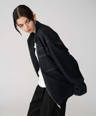 WEGO 【ユニセックス着用ITEM/MLサイズ展開】カラーステッチシャツジャケット ブラック