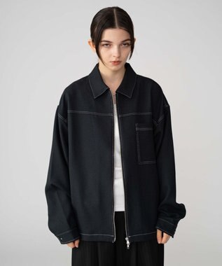 WEGO 【ユニセックス着用ITEM/MLサイズ展開】カラーステッチシャツジャケット ブラック