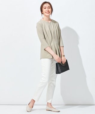 自由区 L 【放湿性/保湿性】イージートップス タックディテール カットソー カーキ系