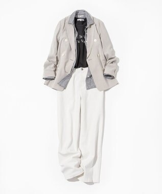 23区 【洗える】リネンレーヨンストレッチ ダブル ジャケット ベージュ系