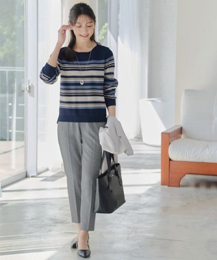 Tiaclasse マルチボーダーニットトップス ネイビー