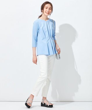 自由区 L 【放湿性/保湿性】イージートップス タックディテール カットソー サックスブルー系