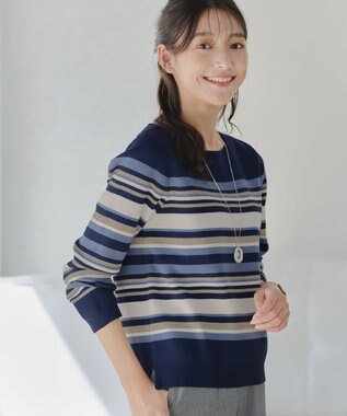 Tiaclasse マルチボーダーニットトップス ネイビー