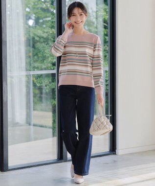 Tiaclasse マルチボーダーニットトップス ピンク