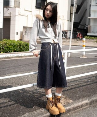 WEGO ファーフードショートZIPパーカー 杢グレー