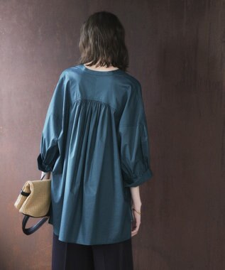 YECCA VECCA 【ORGABITS】5分袖スキッパーシャツ Blue Green