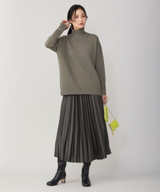 ICB 【洗える】 レザーライクプリーツスカート チャコール系