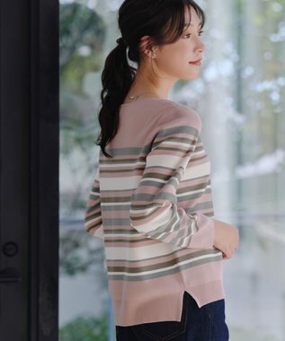 Tiaclasse マルチボーダーニットトップス ピンク