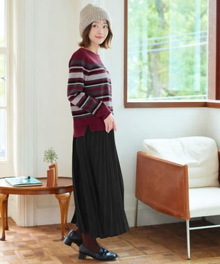 Tiaclasse マルチボーダーニットトップス ボルドー